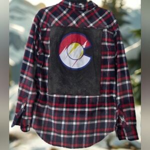 Upcycled COLORADO mountains C distressed Plaid Flannel